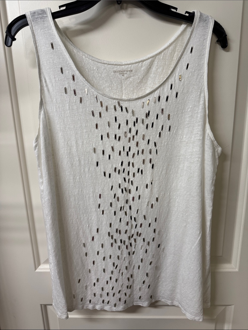 Eileen Fisher White Tank with Metallic Stud Detailing